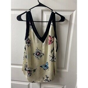 Ann Klein Tank Top Womens 14 V Neck Sleeveless Top Butterflies Floral